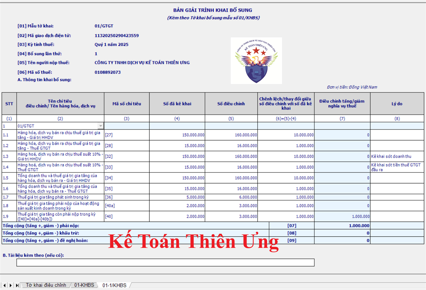 GIẢI TRÌNH KHAI BỔ SUNG
