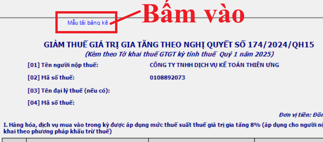 Tải bảng kê Excel giảm thuế GTGT từ trên phần mềm HTKK xuống