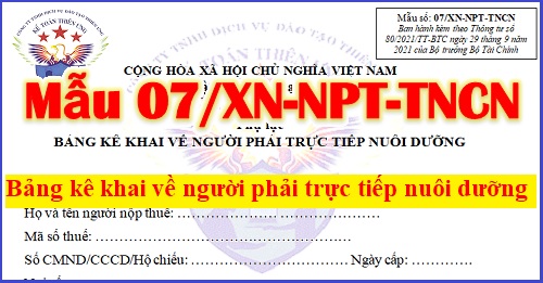 Bảng kê khai về người phải trực tiếp nuôi dưỡng mẫu 07/xn-not-tncn