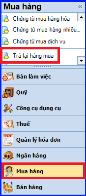 Cách hạch toán trả lại hàng mua trên Misa 1