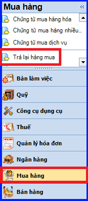 Cách hạch toán trả lại hàng mua trên Misa 7