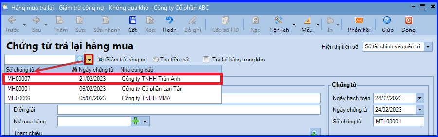 Cách hạch toán trả lại hàng mua trên Misa 8