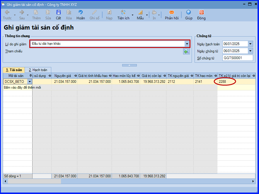 Cách hạch toán mang TSCĐ đi đầu tư dài hạn trên Misa 1