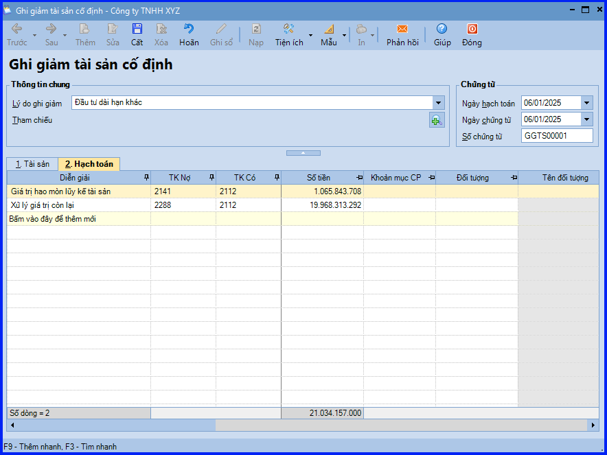 Cách hạch toán mang TSCĐ đi đầu tư dài hạn trên Misa 2