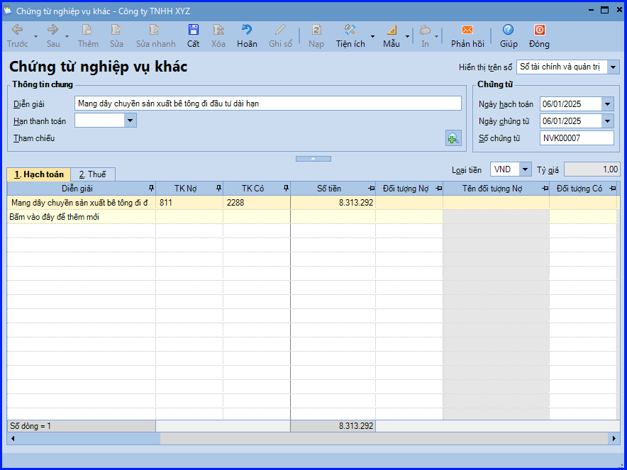 Cách hạch toán mang TSCĐ đi đầu tư dài hạn trên Misa 3