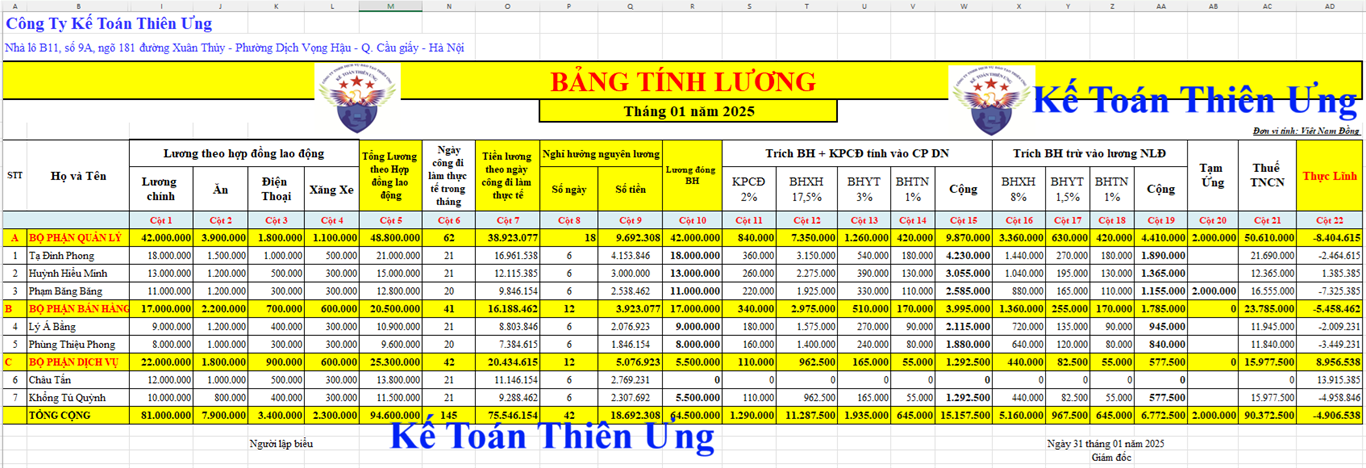 Cách làm bảng tính lương hàng tháng trên excel