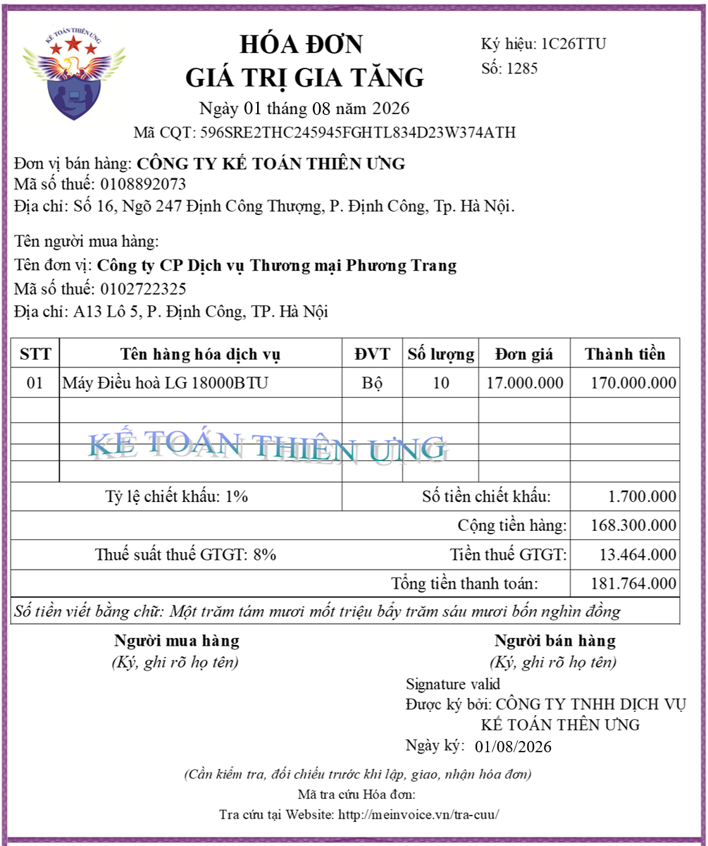 Mẫu hóa đơn chiết khấu thương mại