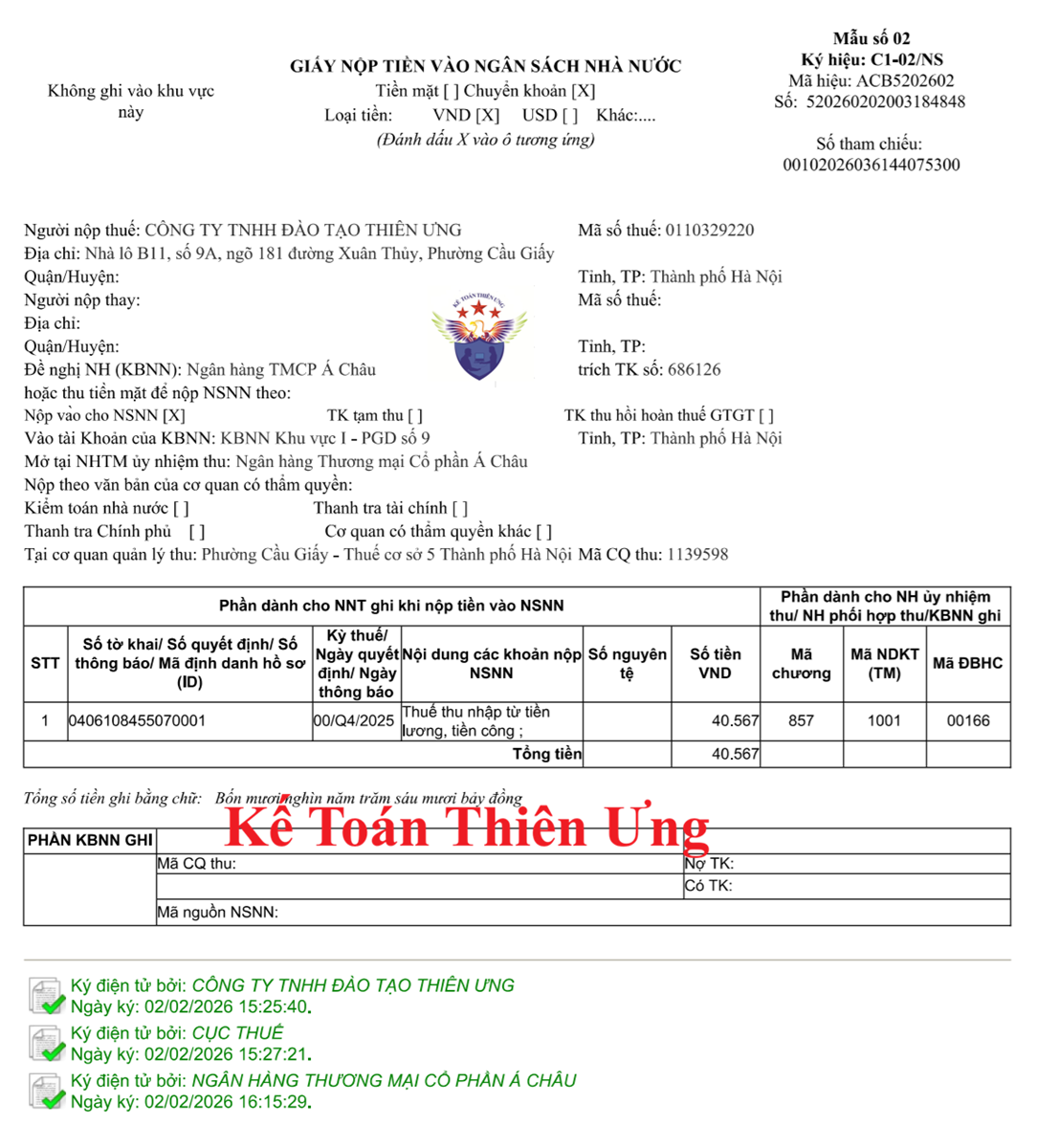 Cách viết giấy nộp tiền vào ngân sách nhà nước