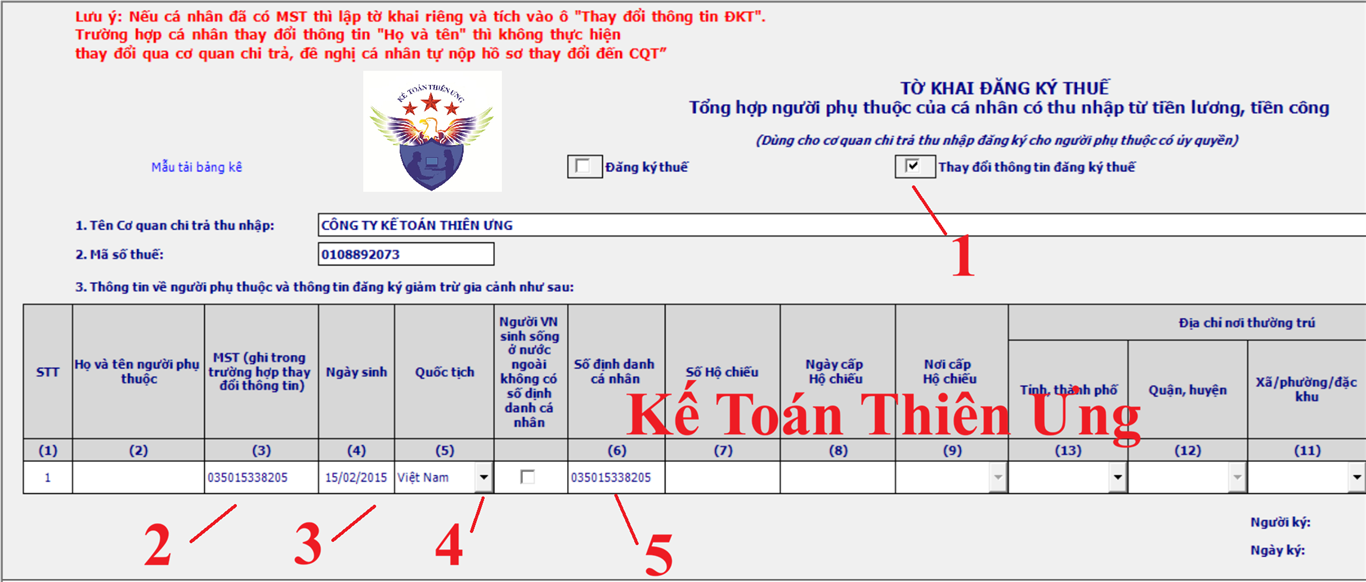 Tờ khai cắt giảm người phụ thuộc