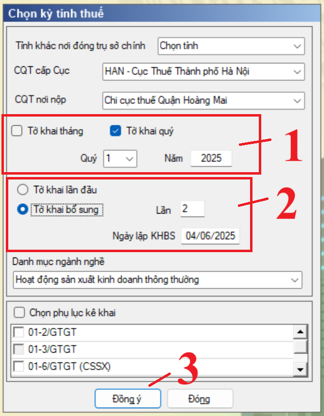 Chọn kỳ khai bổ sung điều chỉnh tờ khai thuế GTGT