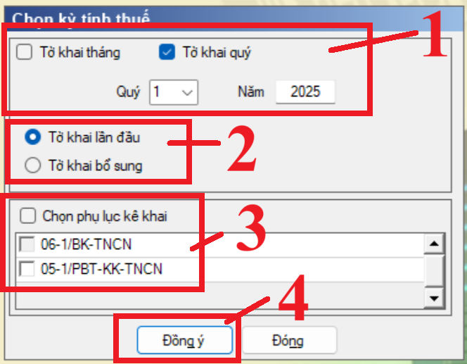 Chọn kỳ kê khai theo tháng hoặc theo quý