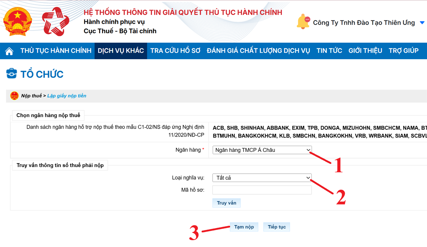 Chọn ngân hàng để tạm nộp tiền thuế TNDN