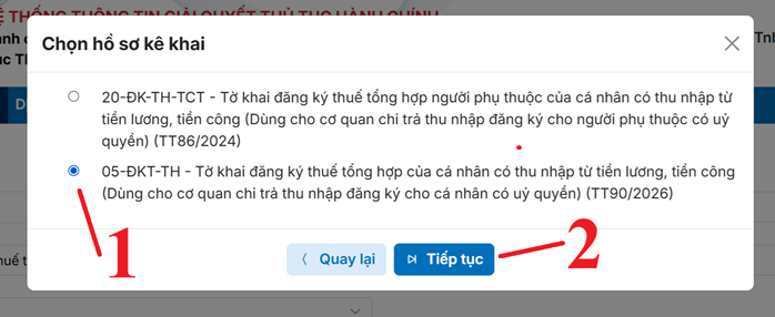 Chọn hồ sơ kê khai