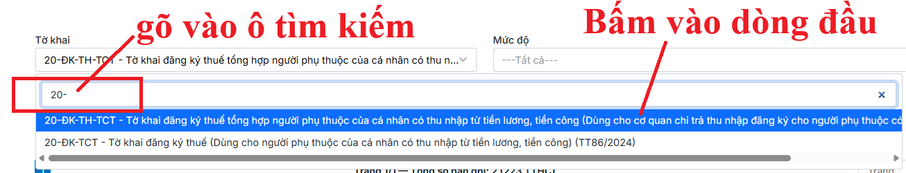 Tra cứu và lựa chọn tờ khai đăng ký NPT