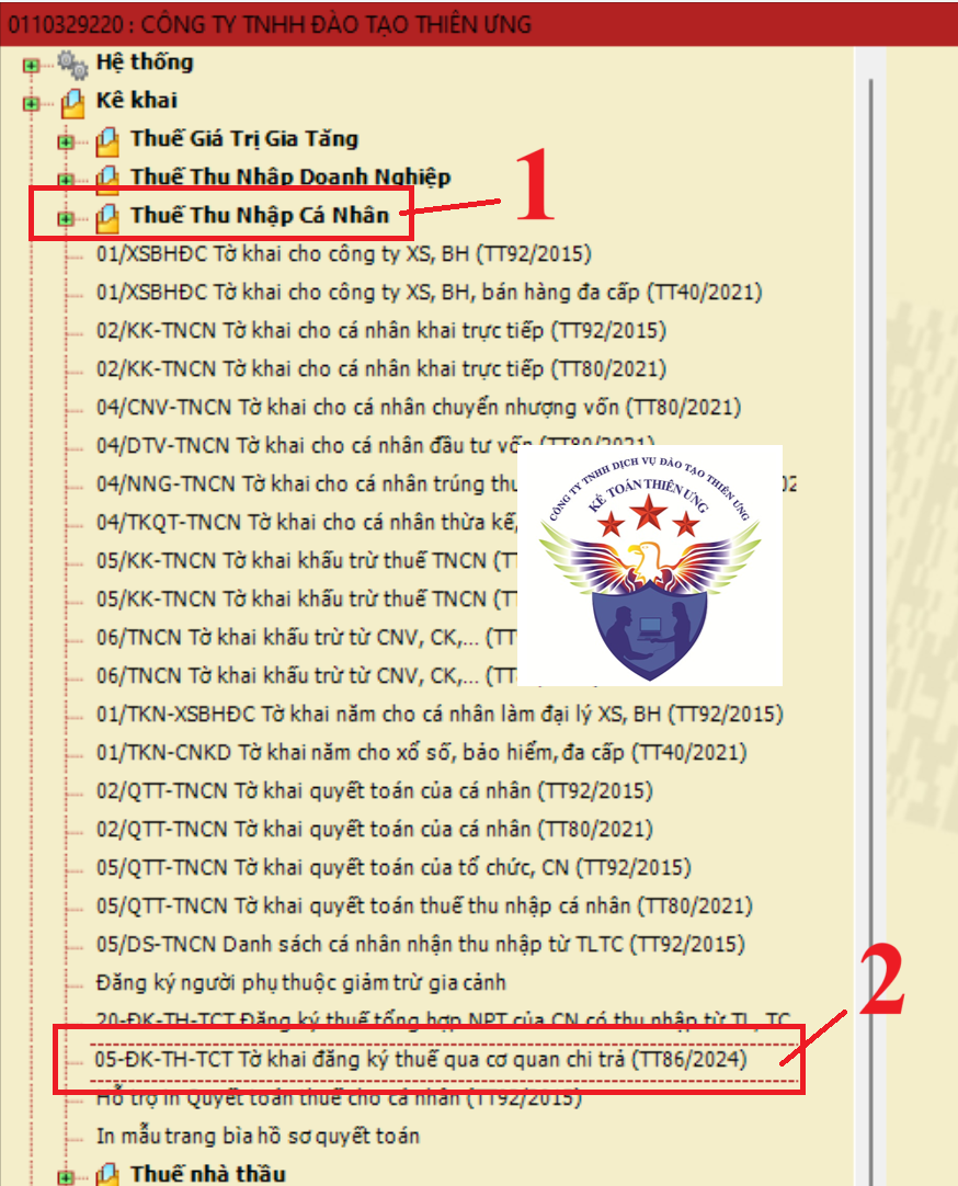 Chọn tờ khai đăng ký MST TNCN