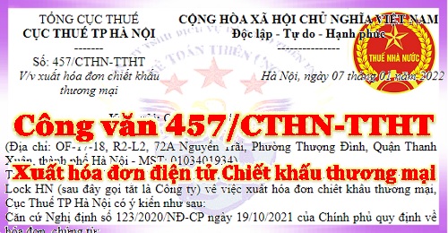 Công văn 457 xuất hóa đơn điện tử chiết khấu thương mại