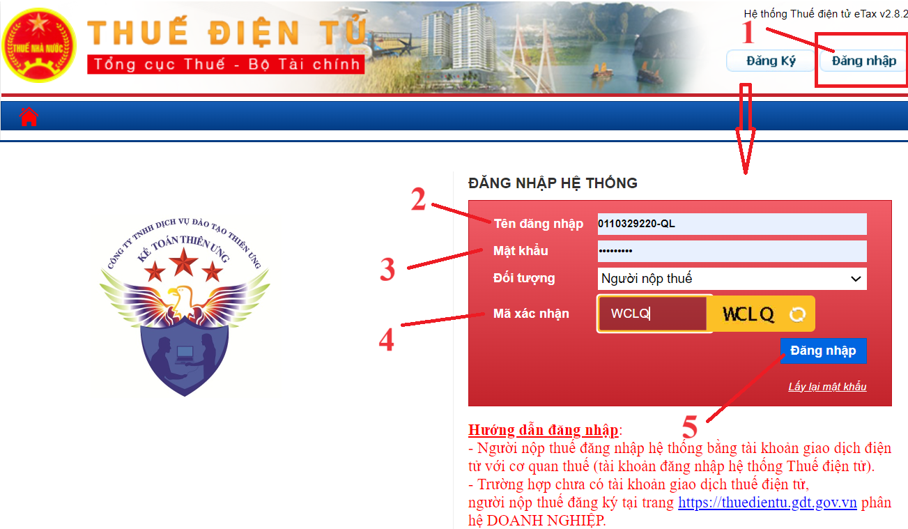 Đăng nhập vào hệ thống thuế điện tử