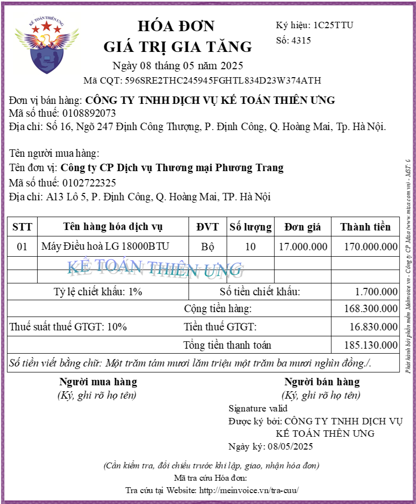 Mẫu hóa đơn có chiết khấu thương mại Mẫu hóa đơn chiết khấu thương mại