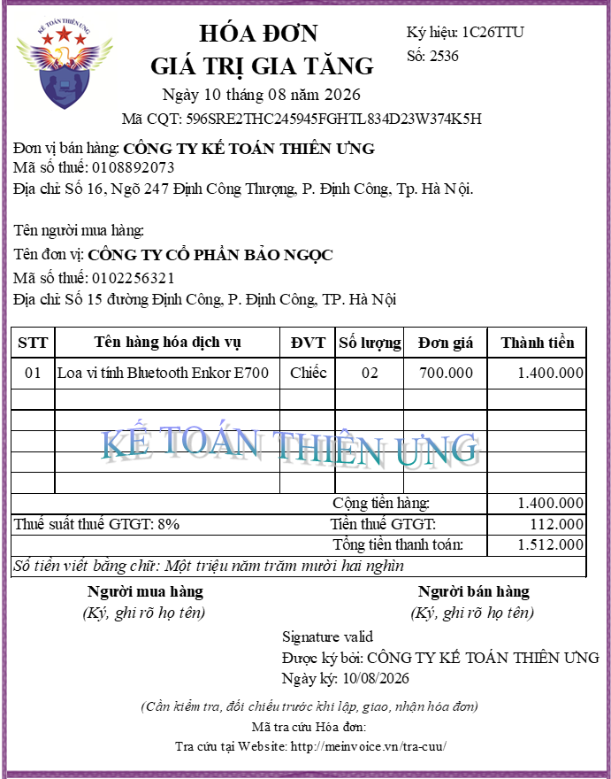 Hóa đơn đã xuất khi bán hàng