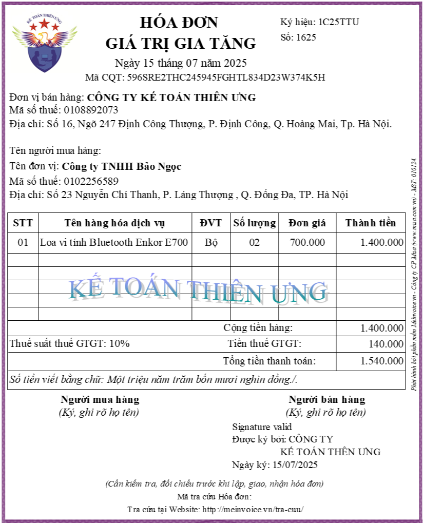 Hóa đơn đã xuất khi bán hàng Hóa đơn đã xuất khi bán hàng