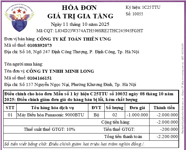 Hoá đơn giảm giá hàng bán