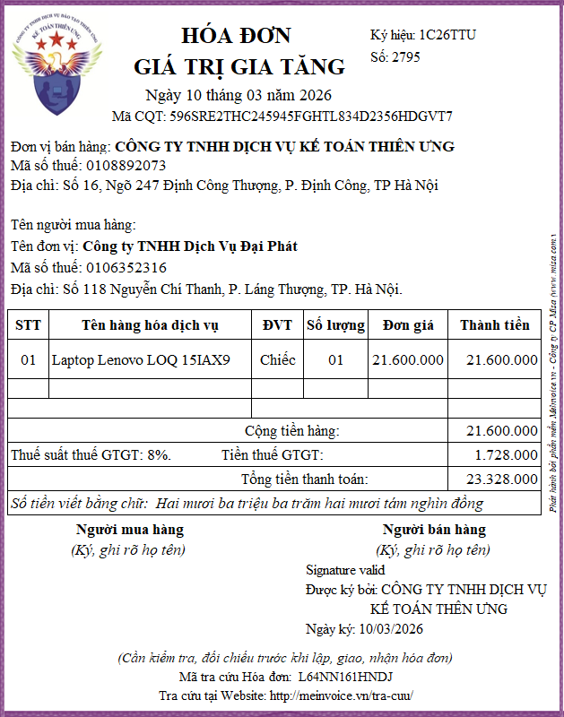 Hóa đơn viết sai đơn giá