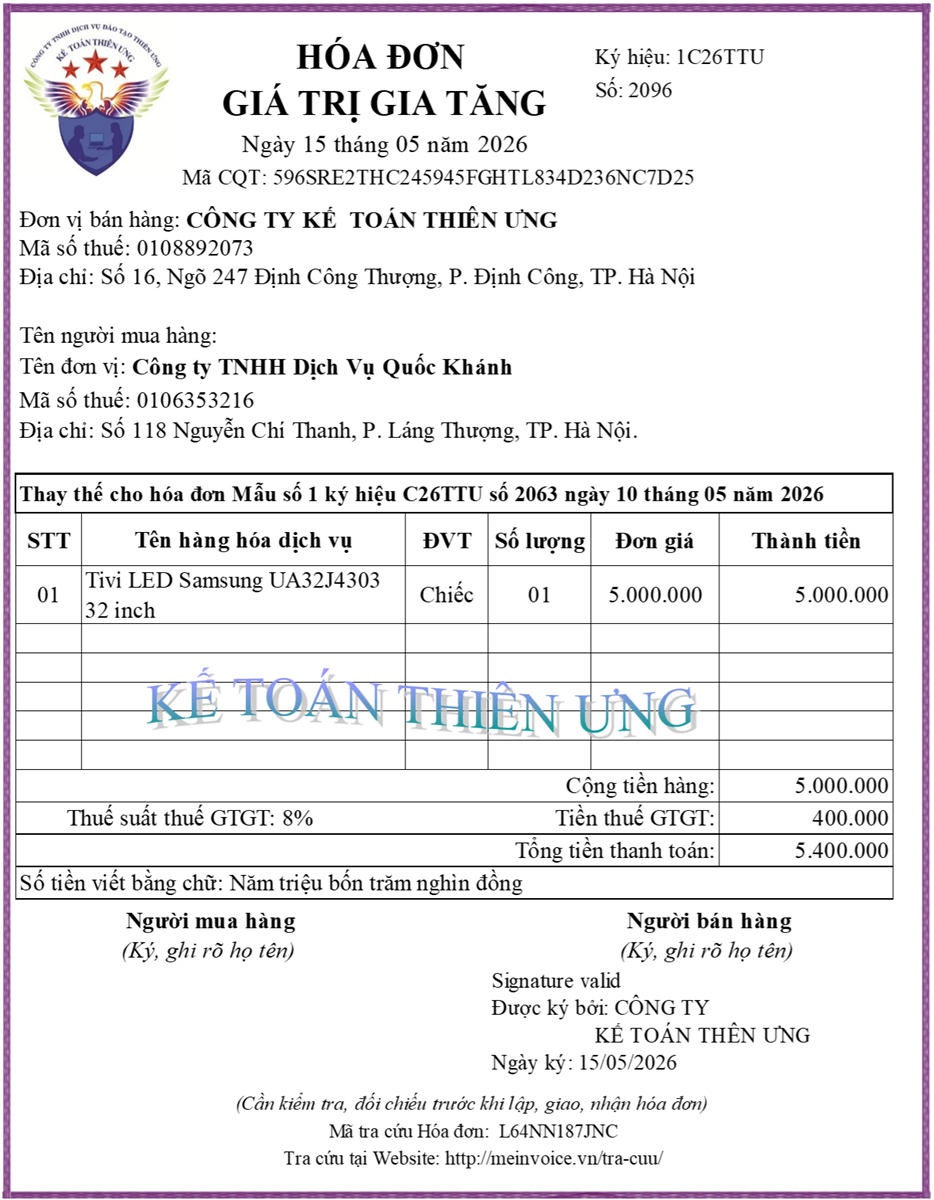 Hóa đơn thay thế cho hóa đơn bị sai mã số thuế