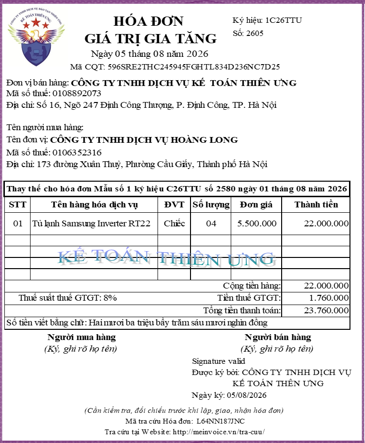 Mẫu hoá đơn thay thế theo Thông tư 91/2026