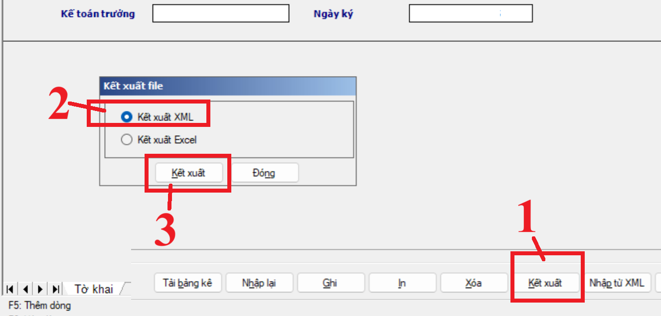 Kết xuất tờ khai dạng XML để nộp qua mạng