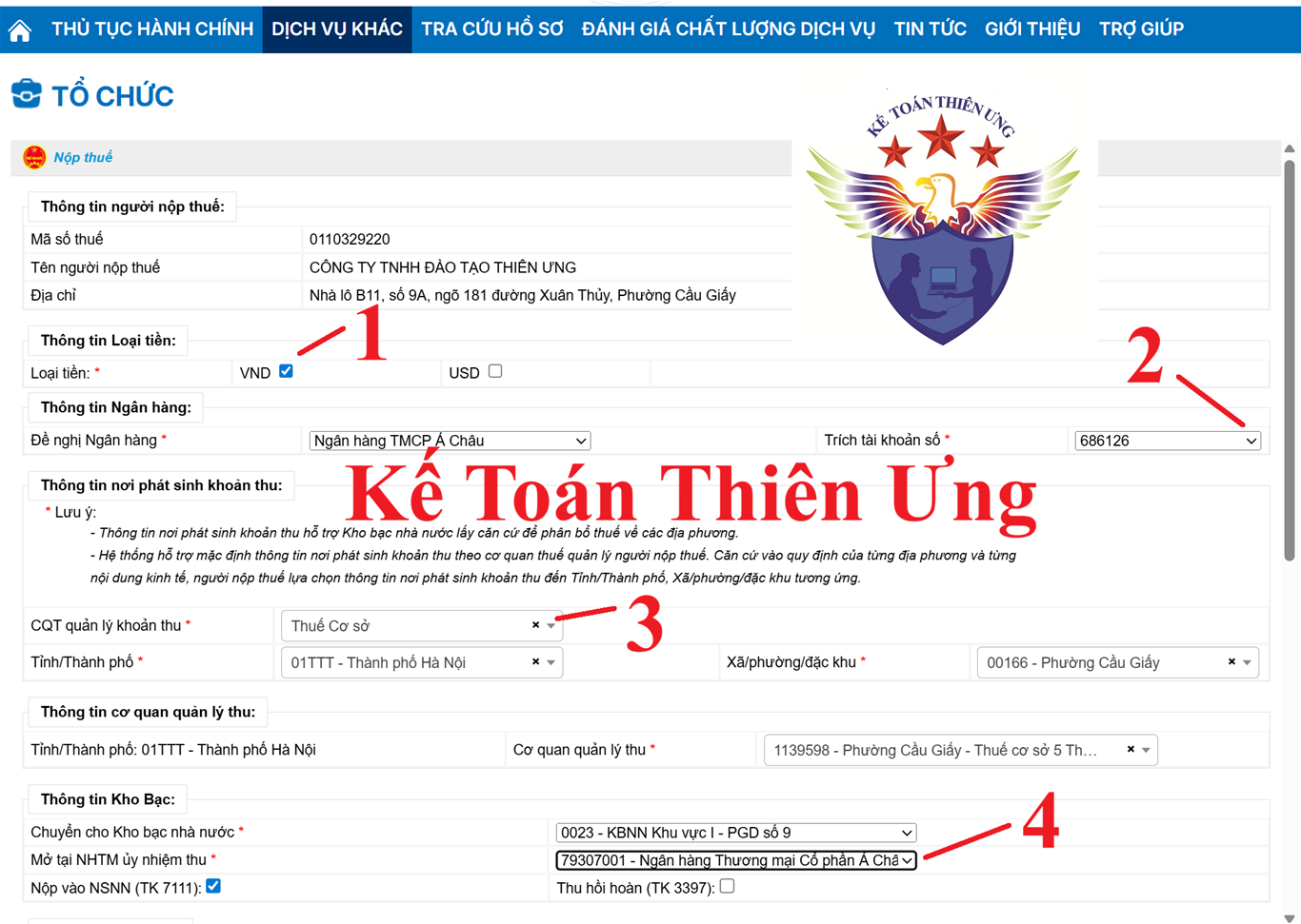 Lập giấy nộp tiền thuế TNDN