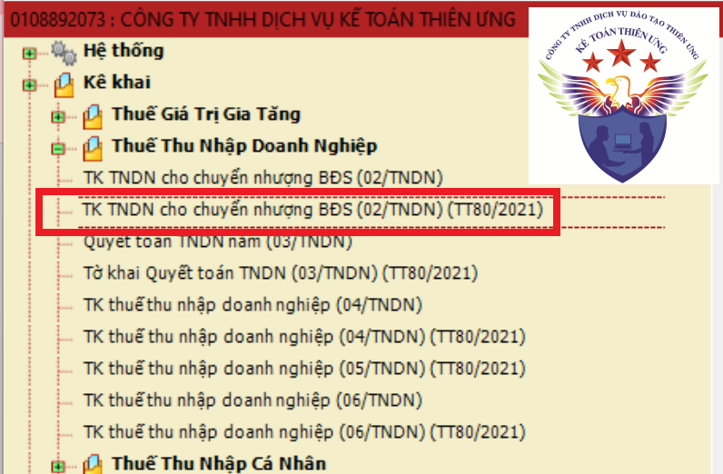 Kê khai thuế tndn chuyển nhượng bất động sản