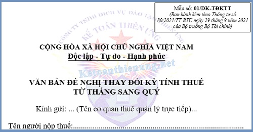 mẫu 01/đk-tdktt văn bản đề nghị thay đổi kỳ tính thuế từ tháng sang quý