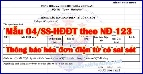 Mẫu 04/ss-hddt thông báo hóa đơn điện tử có sai sót; 