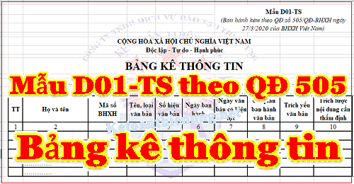 Mẫu D01-TS theo quyết định 505 bảng kê thông tin