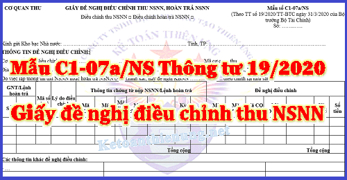 mẫu c1-07a/ns giấy đề nghị điều chỉnh thu nsnn tt19/2020