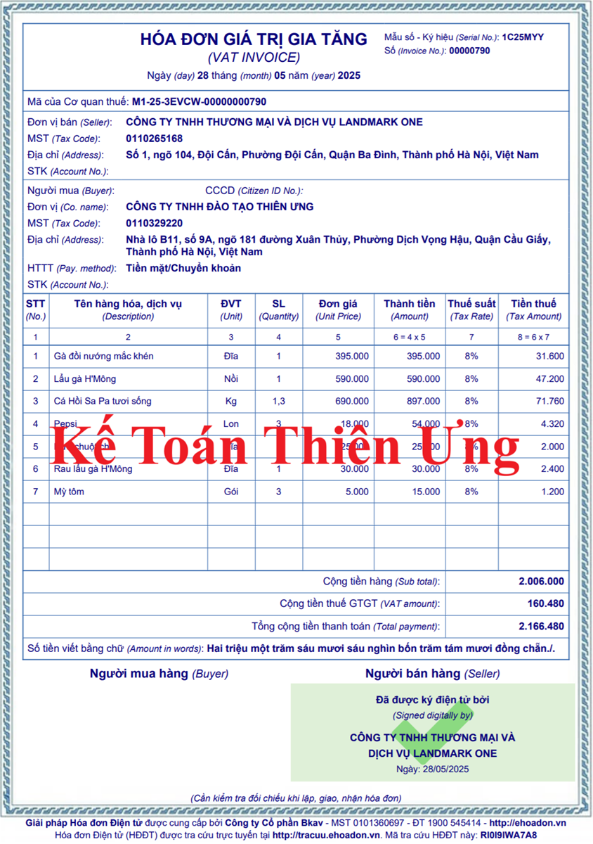 Mẫu hóa đơn được khởi tạo từ máy tính tiền theo NĐ 70 2025