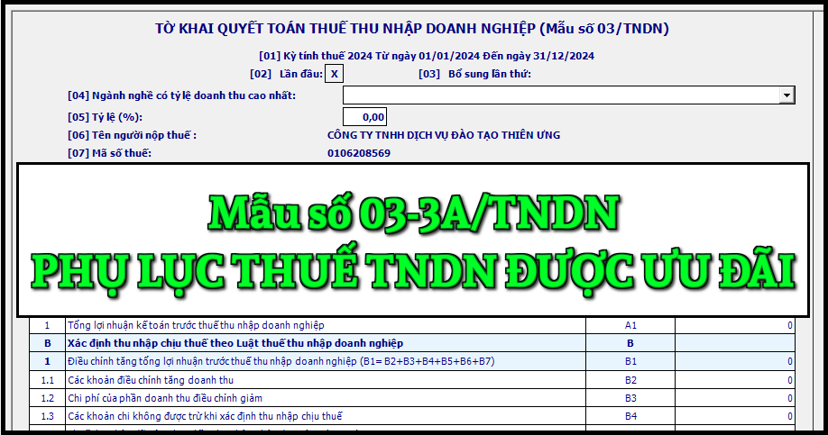 Mẫu số 03-3A/TNDN Phụ lục thuế thu nhập doanh nghiệp được ưu đãi theo TT 80/2021 Mẫu số 03-3A/TNDN Phụ lục thuế thu nhập doanh nghiệp được ưu đãi theo TT 80/2021