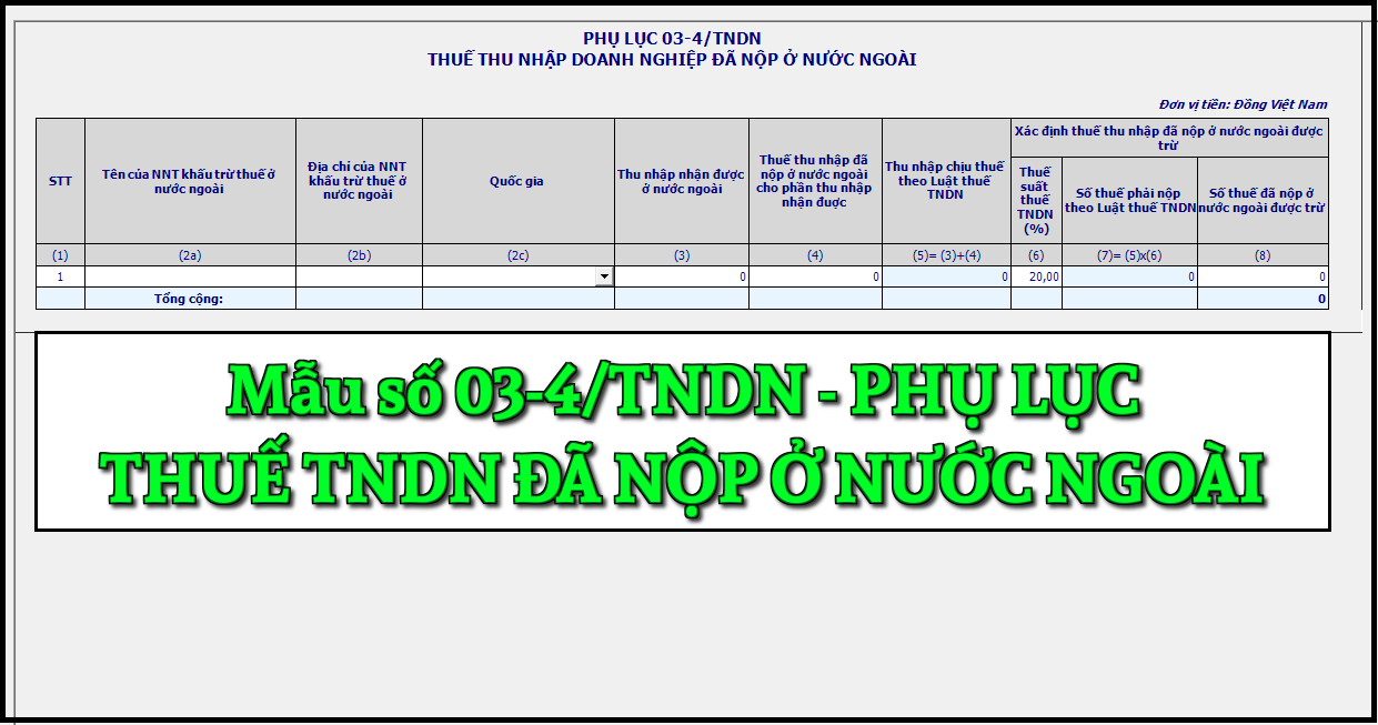 Mẫu số 03-4/TNDN Phụ lục thuế thu nhập doanh nghiệp đã nộp ở nước ngoài theo TT 80/2021
