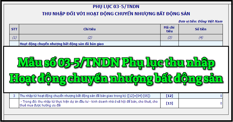 Mẫu số 03-5/TNDN Phụ lục thu nhập đối với hoạt động chuyển nhượng bất động sản theo TT 80/2021 Mẫu số 03-5/TNDN Phụ lục thu nhập đối với hoạt động chuyển nhượng bất động sản theo TT 80/2021