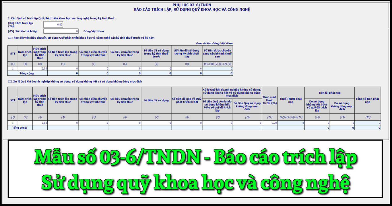 Mẫu số 03-6/TNDN Báo cáo trích lập, sử dụng quỹ khoa học và công nghệ theo TT 80/2021