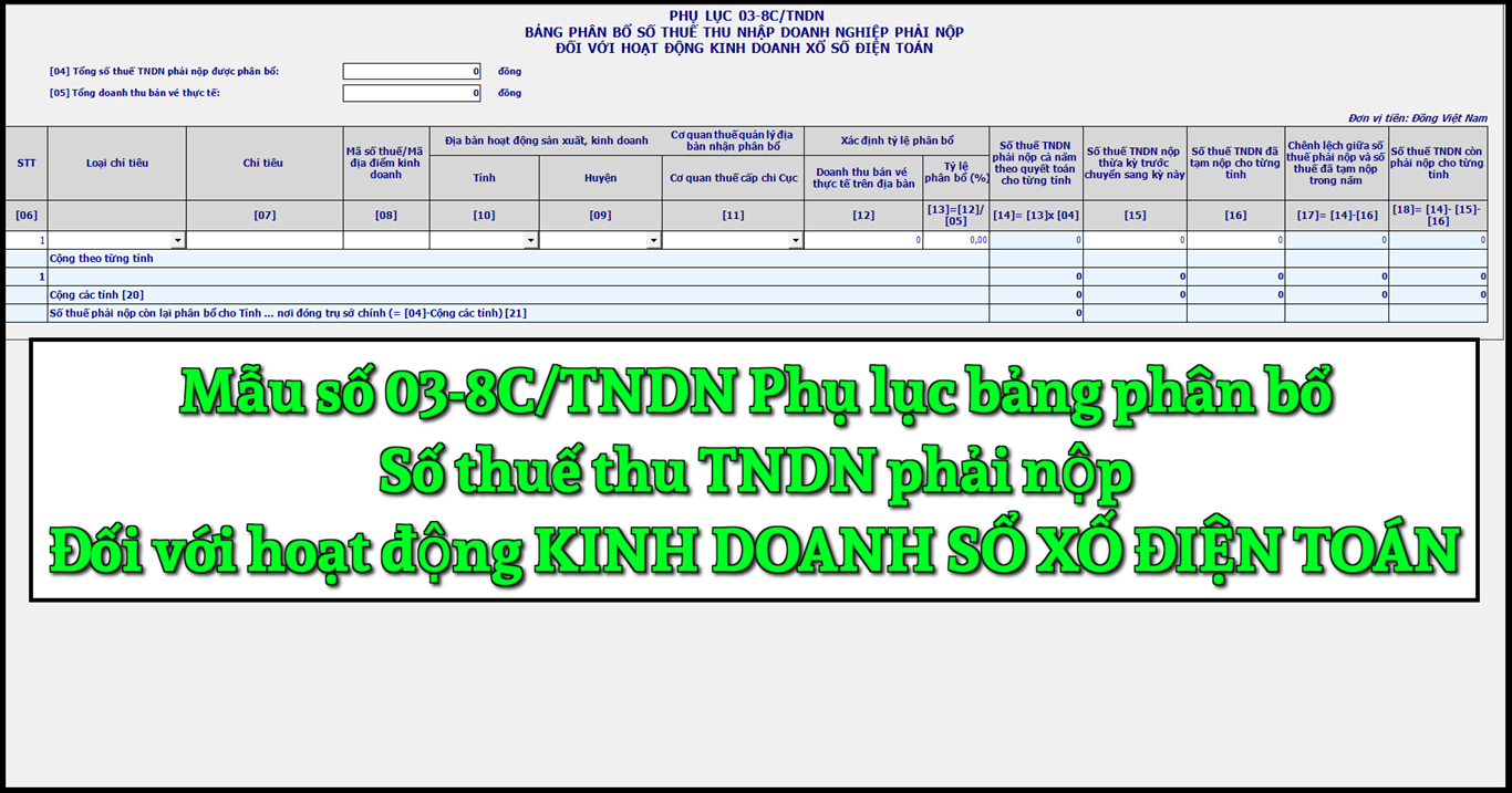 Mẫu số 03-8C/TNDN Phụ lục bảng phân bổ số thuế thu nhập doanh nghiệp phải nộp theo TT 80/2021 Mẫu số 03-8C/TNDN Phụ lục bảng phân bổ số thuế thu nhập doanh nghiệp phải nộp theo TT 80/2021