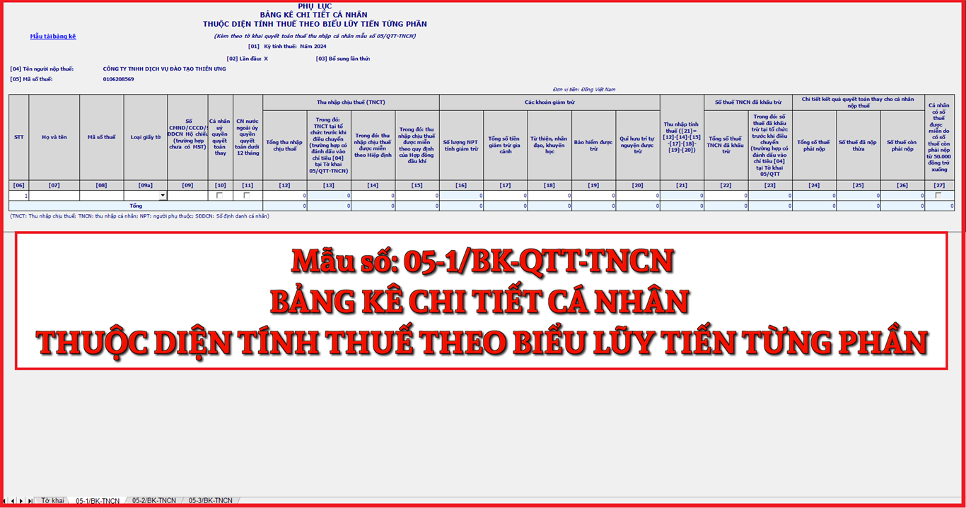Mẫu số 05-1/BK-QTT-TNCN Bảng kê chi tiết cá nhân thuộc diện tính thuế theo biễu lũy tiến từng phần Mẫu số 05-1/BK-QTT-TNCN Bảng kê chi tiết cá nhân thuộc diện tính thuế theo biễu lũy tiến từng phần