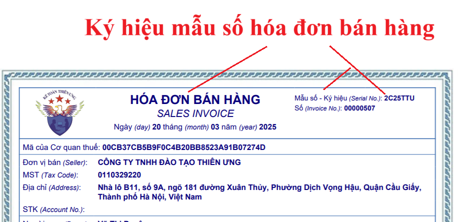 Mẫu số của hóa đơn bán hàng điện tử