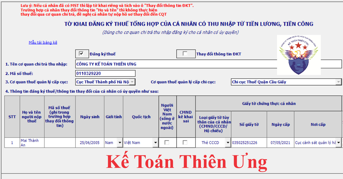 Mẫu tờ khai đăng ký MST TNCN Mẫu tờ khai đăng ký MST TNCN