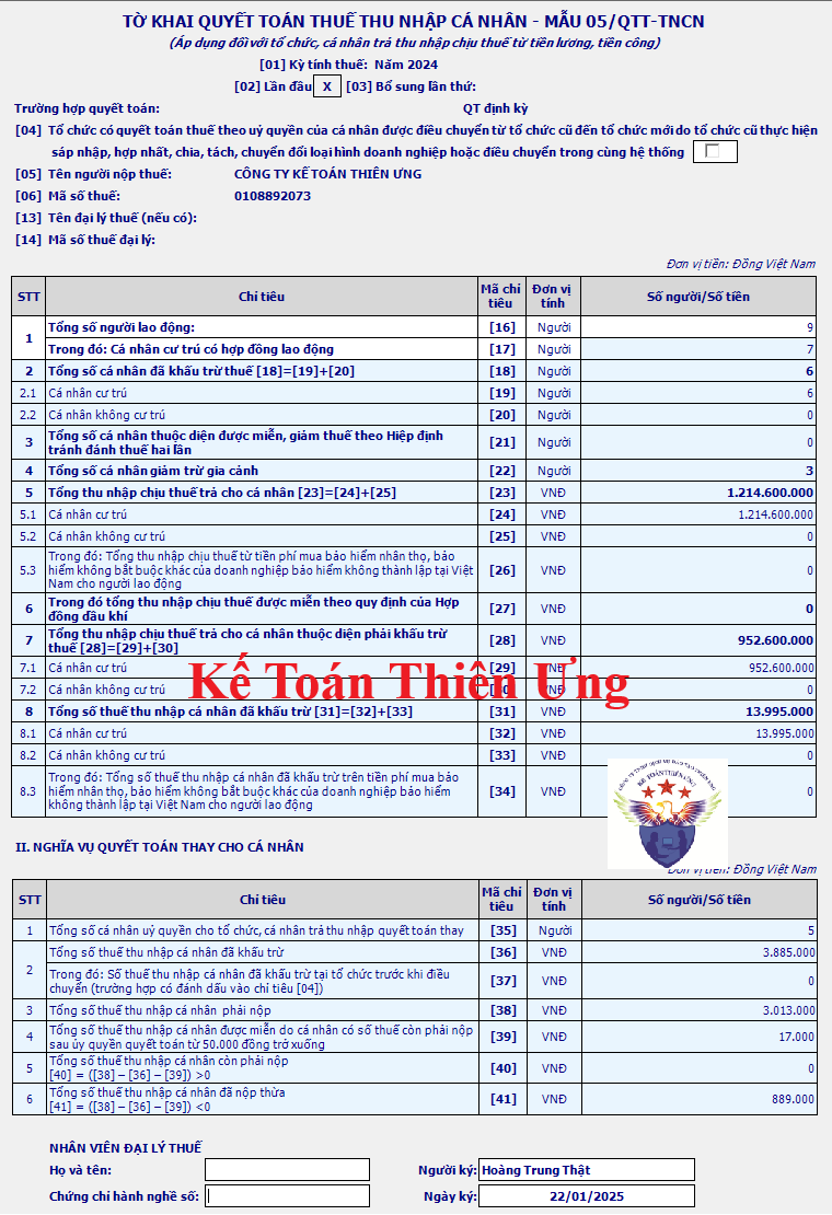 Mẫu tờ khai quyết toán thuế TNCN 05/QTT-TNCN