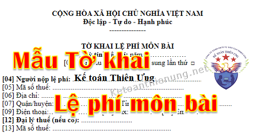 Tờ khai lệ phí môn bài