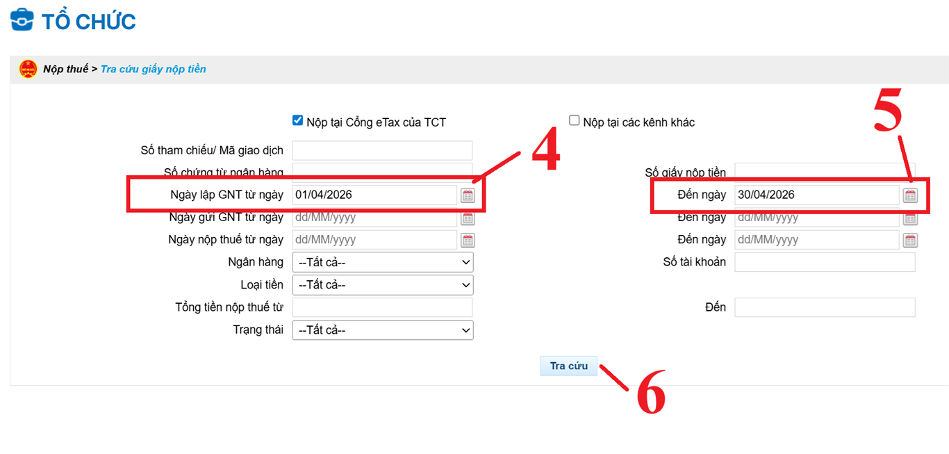 Tra cứu giấy nộp tiền thuế TNDN tạm tính quý
