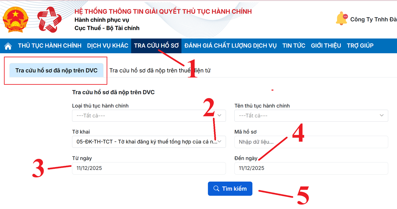 Tra cứu hồ sơ đã nộp