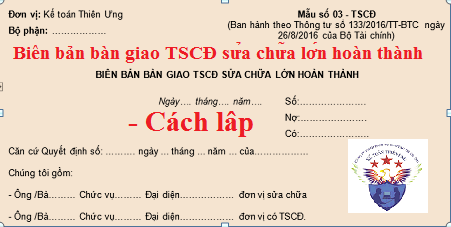 biên bản bàn giao TSCĐ sửa chữa lớn hoàn thành
