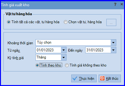 Cách Tính giá xuất kho trên misa 1